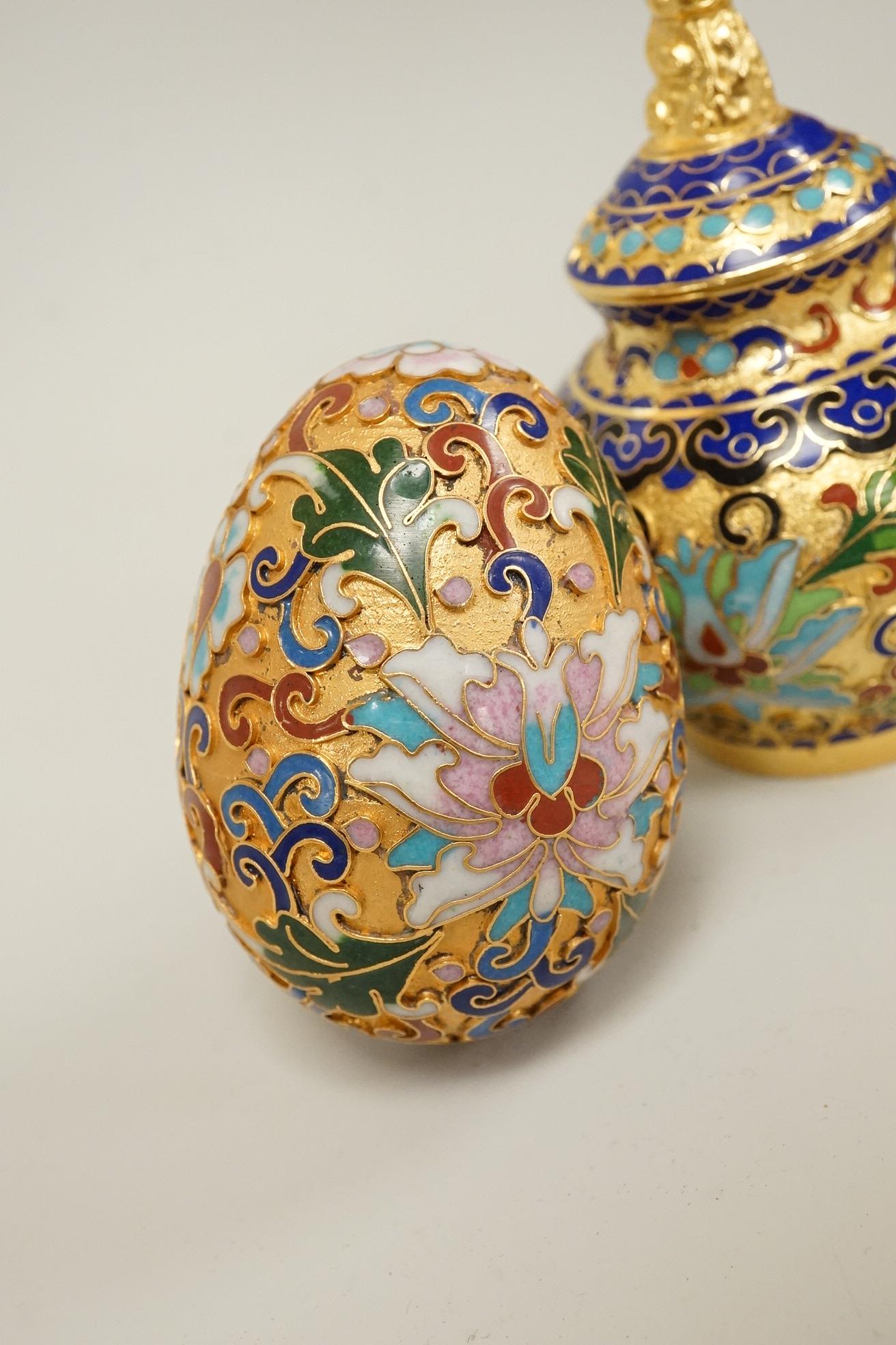 A collection of miniature enamel and cloisonné boxes, eggs and a painted rabbit, etc. (11)
